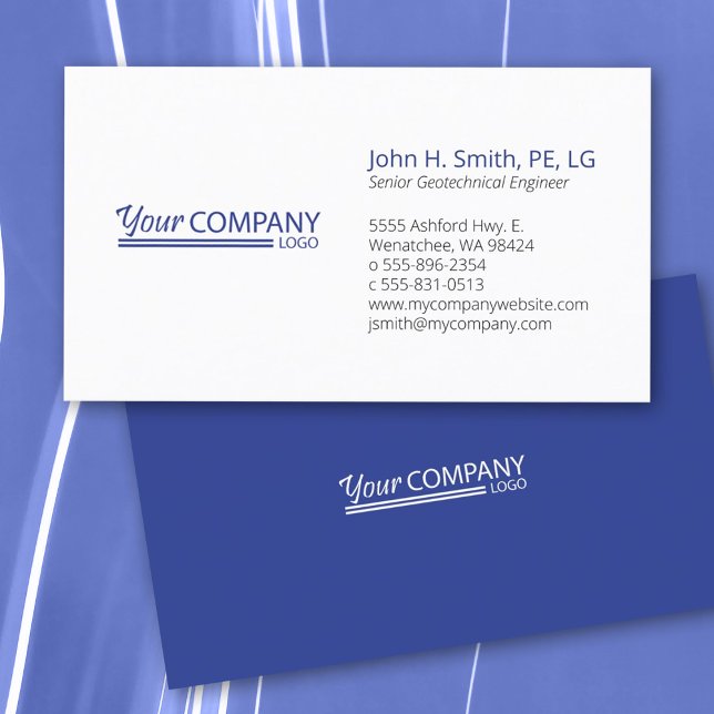 Basic Blue Logo Business Card Visitenkarte (Minimalist professional bold blue, primary blue simple business card with blue logo)