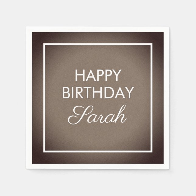 Basic Brown White Happy Birthday Serviette (Vorderseite)