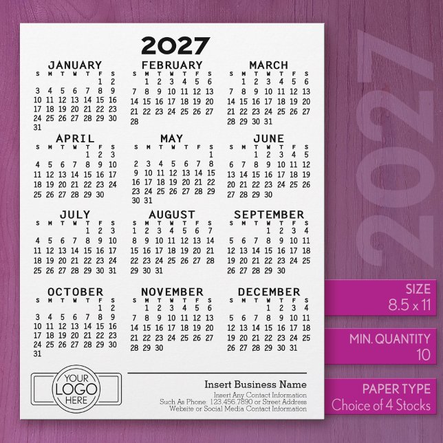 Basic Business Office-Logo mit Kalender Briefbogen (2027 Calendar on US Standard Size Letter Paper)