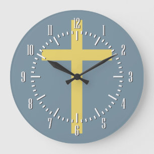 Basic Christian Cross Golden Ratio Yellow Blue Große Wanduhr