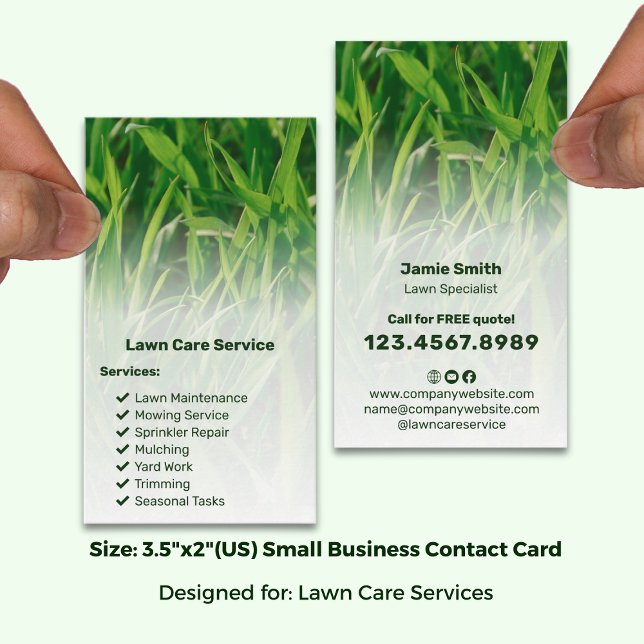 Basic Garden Service List Call to Action Lawn Care Visitenkarte (Basic Garden Service List Call to Action Lawn Care Business Card; Size 3.5 x 2 inch (US))