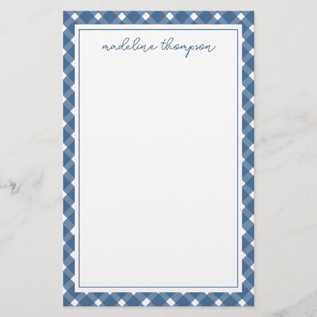 Basic Gingham Light Navy Blue Border Notepad Briefpapier (Vorderseite)