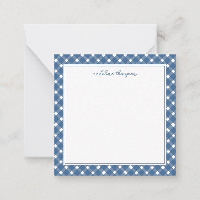 Basic Gingham Light Navy Blue Border Sqaure Mitteilungskarte (Vorderseite)