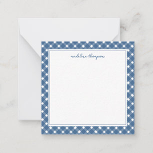 Basic Gingham Light Navy Blue Border Sqaure Mitteilungskarte