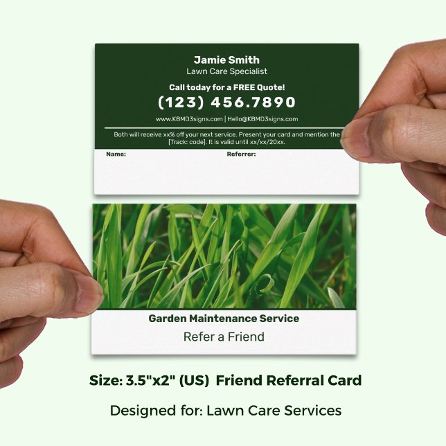 Basic Green & White Custom Image Lawn Service Empfehlungskarte (Basic Green & White Custom Image Lawn Service Referral Card; Size: 3.5x2 Inch)