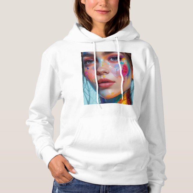 Basic hoodie with a colorful girl's face. (Vorderseite)