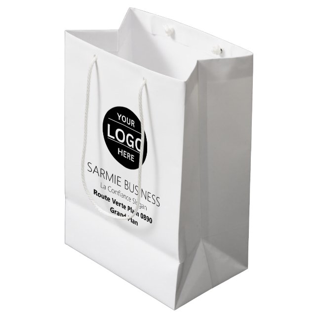 Basic Logo Custom Bag, Business or Shop Tote Bag Mittlere Geschenktüte (Vorderseite Schrägansicht)