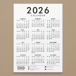 Basic Modern 2026 Corporate Logo Calendar Magnetkarte