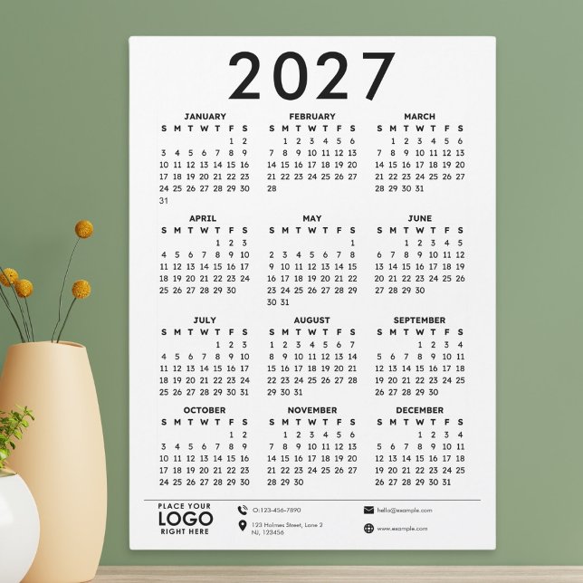 Basic Modern 2027 Corporate Logo Calendar Magnetkarte (create your own 2027 custom logo calendar)