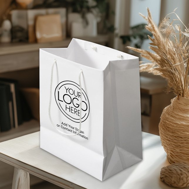 Basic Office-Firmenlogo mit Kontaktinformationen Mittlere Geschenktüte (Custom Gift Bag)