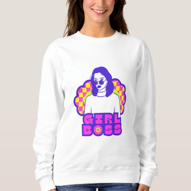 Basic Sweatshirt Girl Boss in Weiß (Vorderseite)