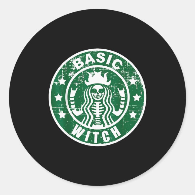 Basic Witch Shirt Women Halloween Distressed  Runder Aufkleber (Vorderseite)