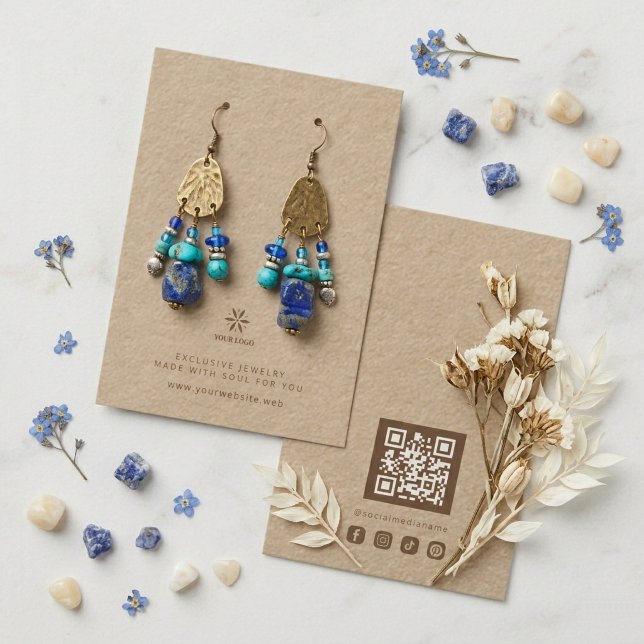 Basics Rustikale Braune Schmuckdisplay-Logo TMF26 Visitenkarte (Basic Minimalist Brown Jewelry Display Card Template, featuring Business Logo.)