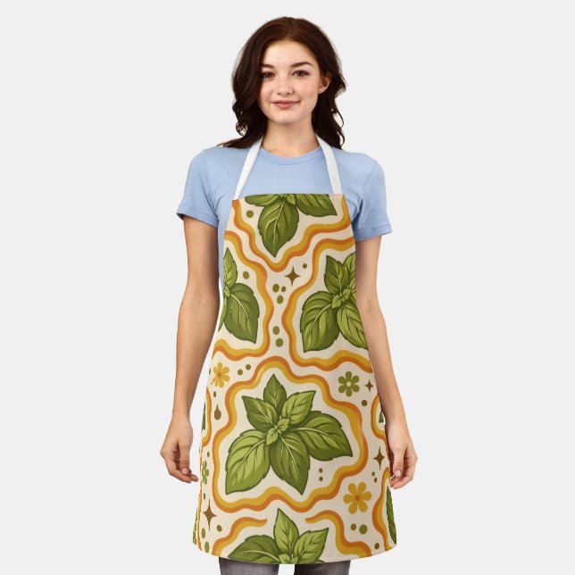 Basil Pattern Kitchen Apron Schürze (Getragen)
