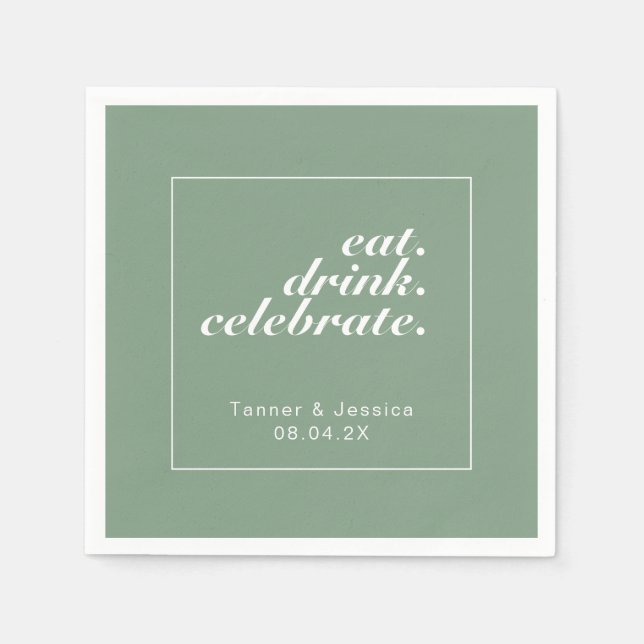 Basil & White Moderne Minimalistische Hochzeit Serviette (Vorderseite)