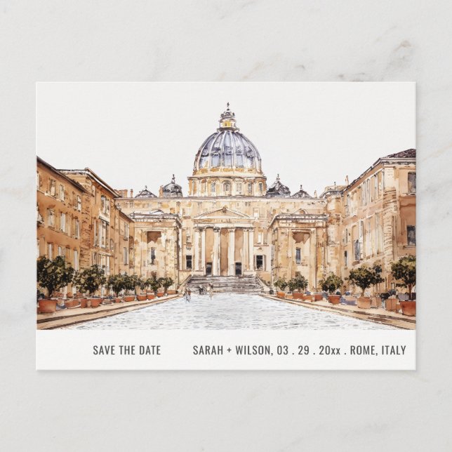 Basilica Rom - Italien Wasserfarbe Save the Date Postkarte (Vorderseite)