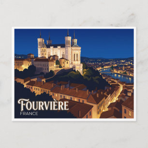 Basilika Notre-Dame de Fourvière bei Nacht Lyon Postkarte