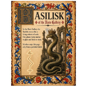 Basilisk, mittelalterliche Bestiarien-Kunst Postkarte
