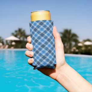 Basisch Blau/Babyblau Gingham-Diagonal-Kariert Selters Dosenkühler