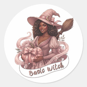 Basische Hexe Black Girl Magic Rosa Kürbis Runder Aufkleber