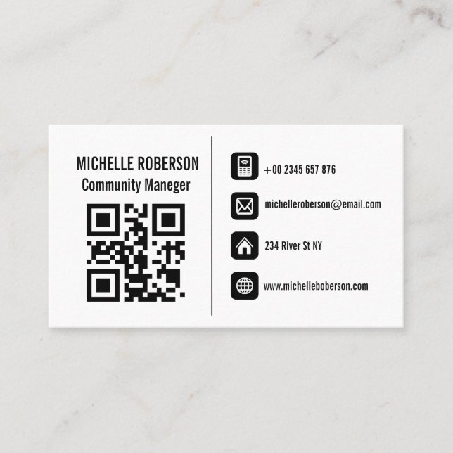 Basisinfos und qr Business Card Visitenkarte (Vorderseite)