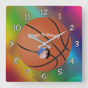 Baskeball Multi-farbiges Bkgrd-Foto Personalisiere Quadratische Wanduhr