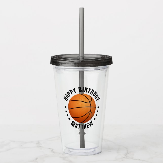 Basket Ball Happy Birthday Name Acryltrinkbecher (Vorderseite)