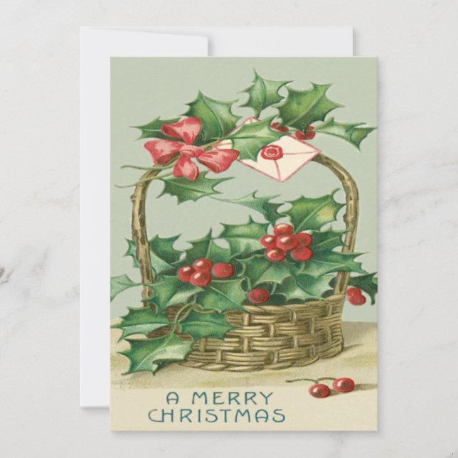 Basket Holly Winterberry Red Ribbon (Vorderseite)