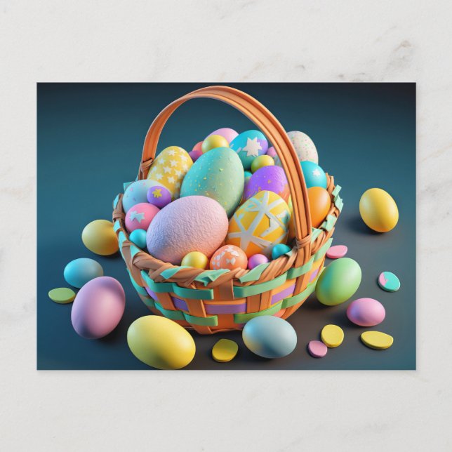 Basket Of Colorful Easter Eggs Postkarte (Vorderseite)