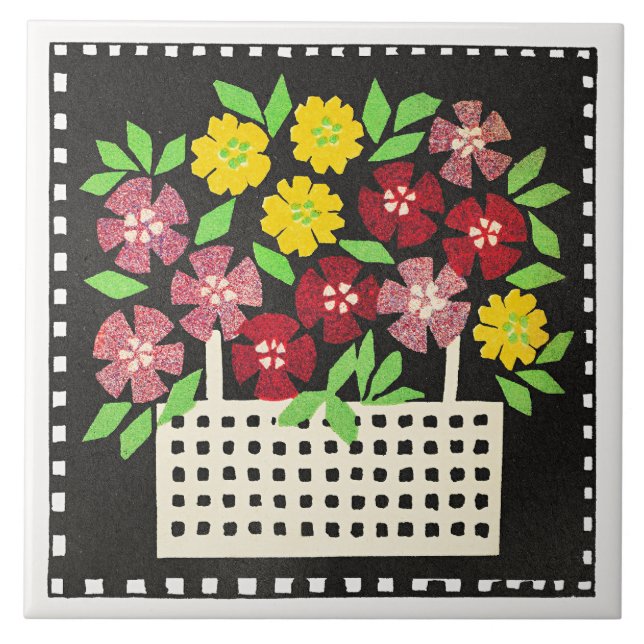 Basket of Flowers, red and yellow, Fliese (Vorderseite)