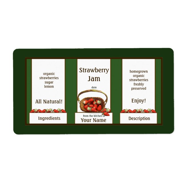 Basket Strawberry Jam Canning Jar Label (Vorne)