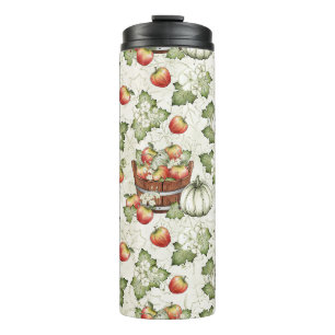 BASKET VON ROTEN ÄPFeln, GRÜNEN BLÄTTER UND BLUME Thermosbecher