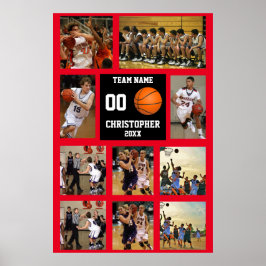 Basketball 10 Foto Collage Roter Teamname Poster
