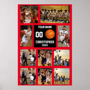 Basketball 10 Foto Collage Roter Teamname Poster