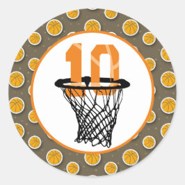 Basketball 10. Geburtstag mit Nummer in Mini-Hoop Runder Aufkleber