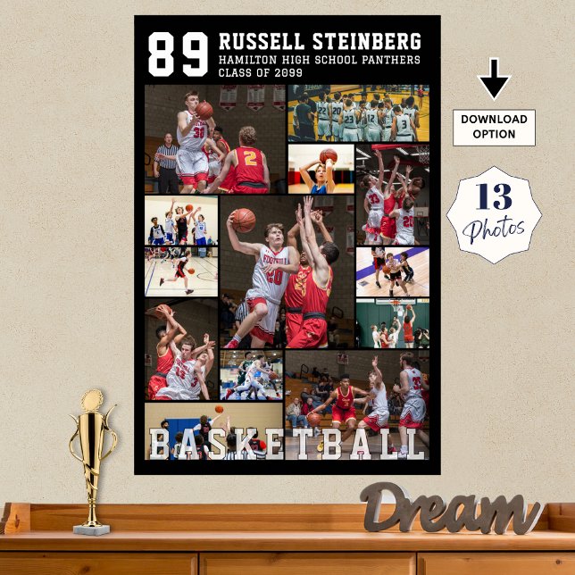Basketball 13 Photo Collage Player Name Number Poster (Von Creator hochgeladen)