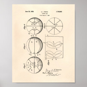 Basketball 1929 Patent Kunst Alte Papiere Poster