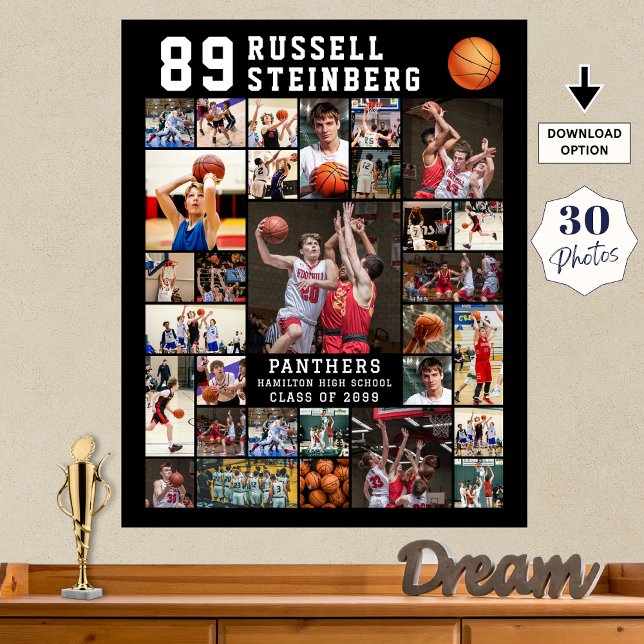 Basketball 30 Photo Collage Player Number Poster (Von Creator hochgeladen)
