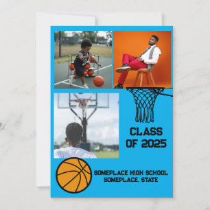 Basketball 3 Foto Collage Light Blue Abschluss Ankündigung