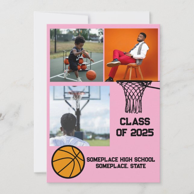 Basketball 3 FotoCollage Pink Abschluss Ankündigung (Vorderseite)