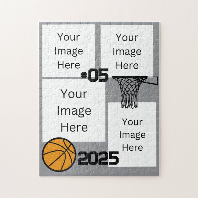 Basketball 4 Foto Collage Jigsaw Puzzle Grau (Vertikal)