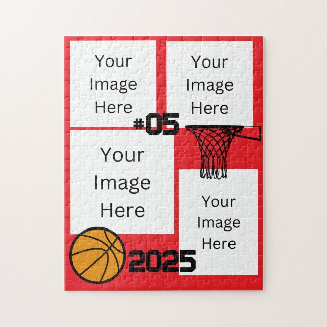 Basketball 4 Foto Collage Jigsaw Puzzle Red (Vertikal)