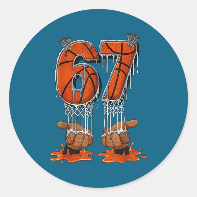 Basketball 67 Six Seven Funny Gen Alpha Meme Drip  Runder Aufkleber (Vorderseite)