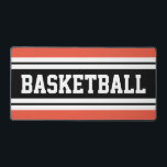 BASKETBALL 70er Orange Schwarz-weiß Racing Streife Schreibtischunterlage<br><div class="desc">Dieses sportliche sportliche Design mit feinem BASKETBALL-Text in einem schwarzen Streifen mit schwarzem,  hervorgehobenem Rahmen und weißen Rennstreifen gegen dunkelorange Außenrandstreifen. Die Farben und Texte in diesem Design können personalisiert sein.</div>