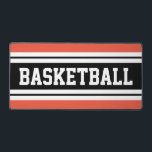 BASKETBALL 70er Orange Schwarz-weiß Racing Streife Schreibtischunterlage<br><div class="desc">Dieses sportliche sportliche Design mit feinem BASKETBALL-Text in einem schwarzen Streifen mit schwarzem,  hervorgehobenem Rahmen und weißen Rennstreifen gegen dunkelorange Außenrandstreifen. Die Farben und Texte in diesem Design können personalisiert sein.</div>