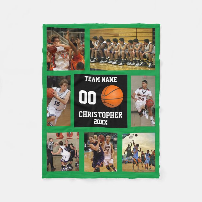 Basketball 7 Foto Collage Green Fleecedecke (Vorderseite)