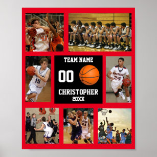 Basketball 7 Foto Collage Roter Teamname Poster
