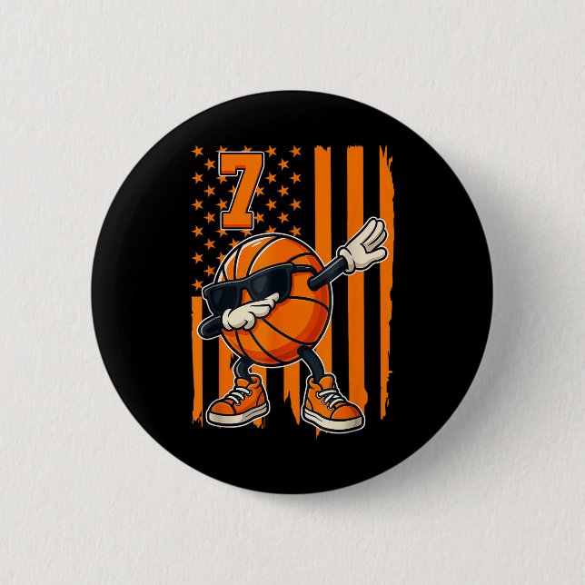 Basketball 7. Geburtstag amerikanisches Flaggenges Button (Vorderseite)
