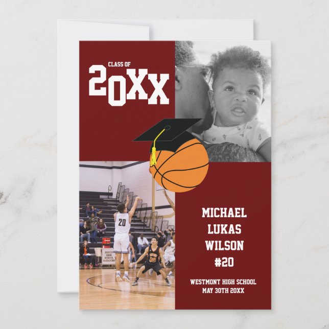 Basketball Abschluss Sportmaroon Ankündigung (Vorderseite)