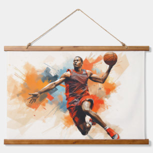 Basketball Action Sport Malerei Abstrakt Art Deco Wandteppich Mit Holzrahmen
